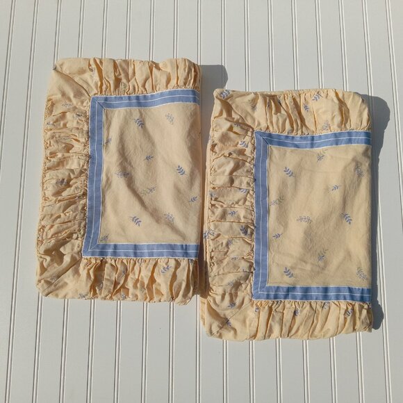 LAURA ASHLEY Pillow Shams Standard Covers Buttercream Yellow Blue Botanical Leaf - Picture 9 of 13